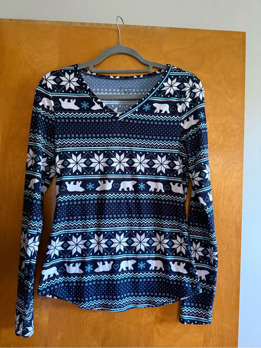 Navy and White Polar Bear V-Neck Long Sleeve Top